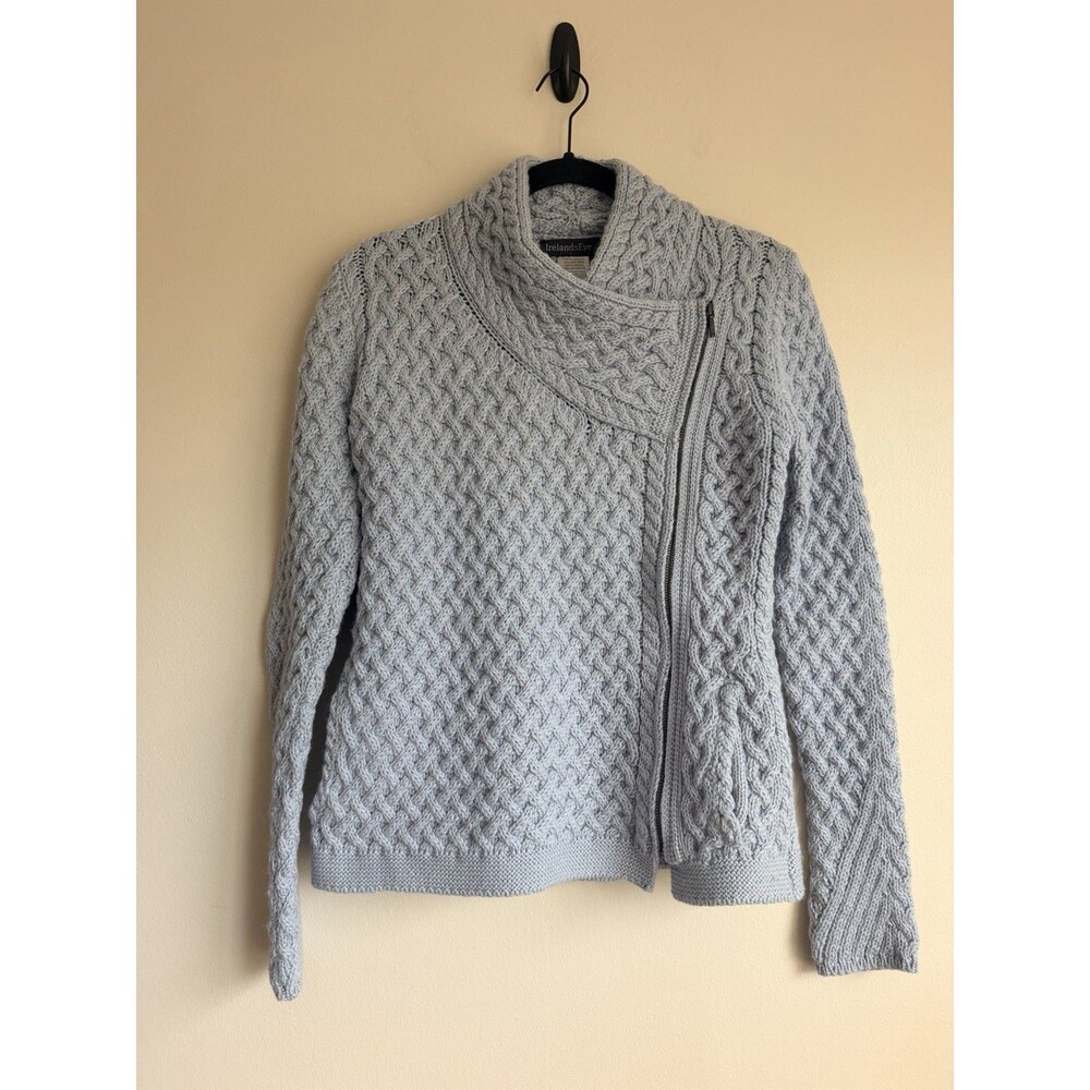 New IrelandsEye Trellis Knit Full Zip Sweater S 100% Virgin Wool Dublin Ireland